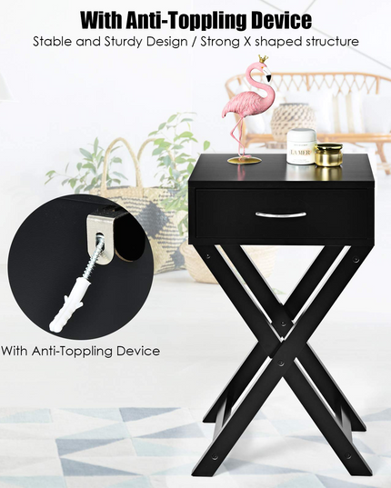 Giantex Nightstand with Drawer X-Shaped Design Sofa Side Table