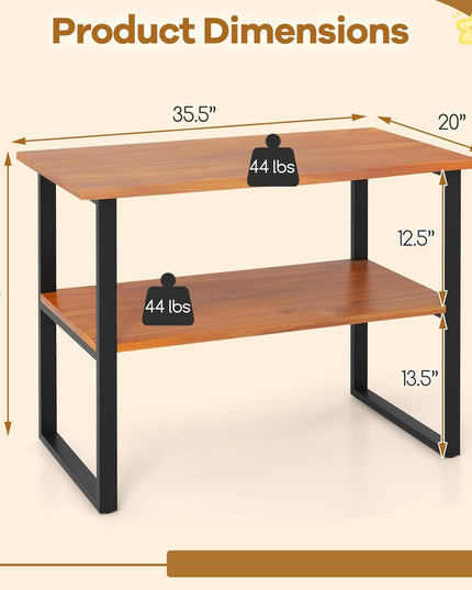Giantex Bathroom Storage Shelf with Waterproof Finish, 2-Tier Teak Wood Bookshelf