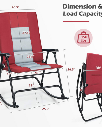 Giantex Camping Rocking Chair Fold-able Oversized with Padded Armrest and Seat