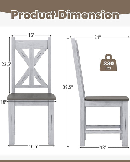 Giantex Retro Wooden Dining Chairs Set, Farmhouse Kitchen Chairs w/Rubber Wood Frame, Elegant Hollowed Backrest
