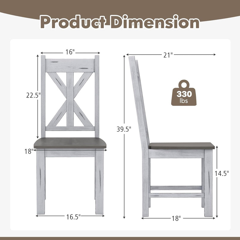 Giantex Retro Wooden Dining Chairs Set, Farmhouse Kitchen Chairs w/Rubber Wood Frame, Elegant Hollowed Backrest