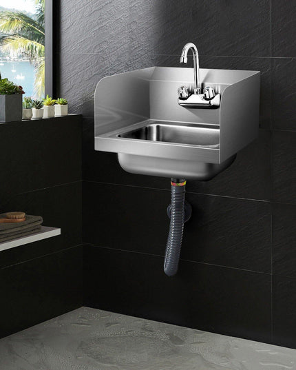 Giantex Stainless Steel Hand Washing Sink, Wall Mount Hand Sink w/ Faucet, 17" x 15" - Giantexus