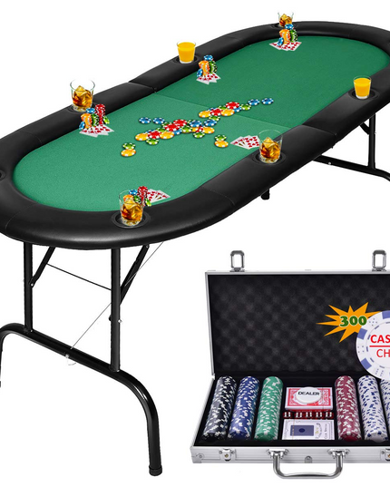 Giantex Foldable Play Poker Table w/Cup Holder, for Texas Casino Leisure Game Room,