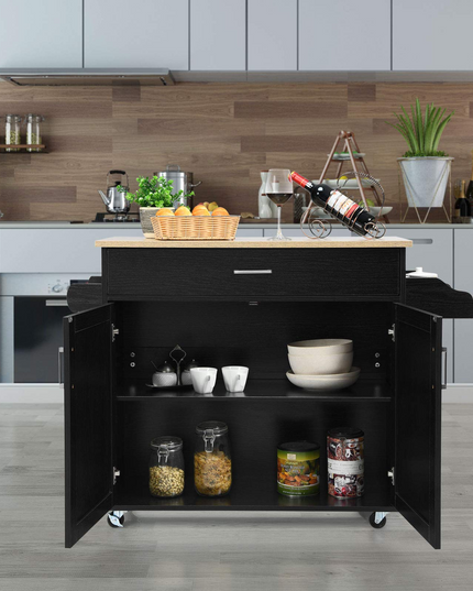 Giantex Kitchen Island, Rolling Kitchen Cart with Spice and Towel Rack, Large Drawer & 2-Door Storage Cabinet