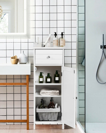 Bathroom Floor Storage Cabinet with Adjustable Shelf & Large Drawer