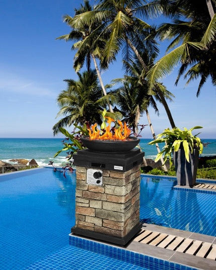Firebowl Column, 40,000 BTU Outdoor Gas Fire Pit - Giantex