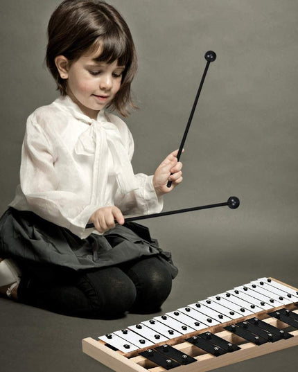 27 Note Glockenspiel Xylophone, Percussion Instrument with Wood Base - Giantexus