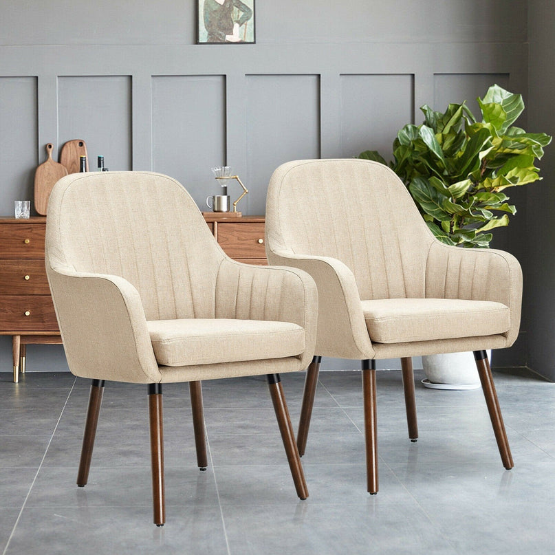 Set of 2 or 4 Fabric Dining Chairs, Accent Upholstered Arm Chair w/Wood Legs - Giantexus
