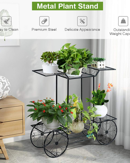 Giantex Garden Cart Metal Plant Stand with 4 Decorative Wheels