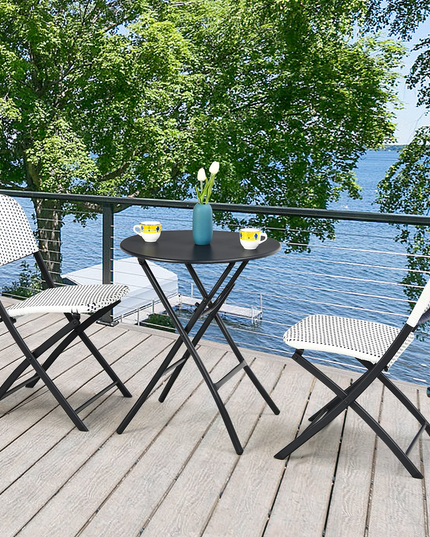 Giantex 3 Pieces Patio Dining Set, Folding Bistro Table with 2 Rattan Chairs
