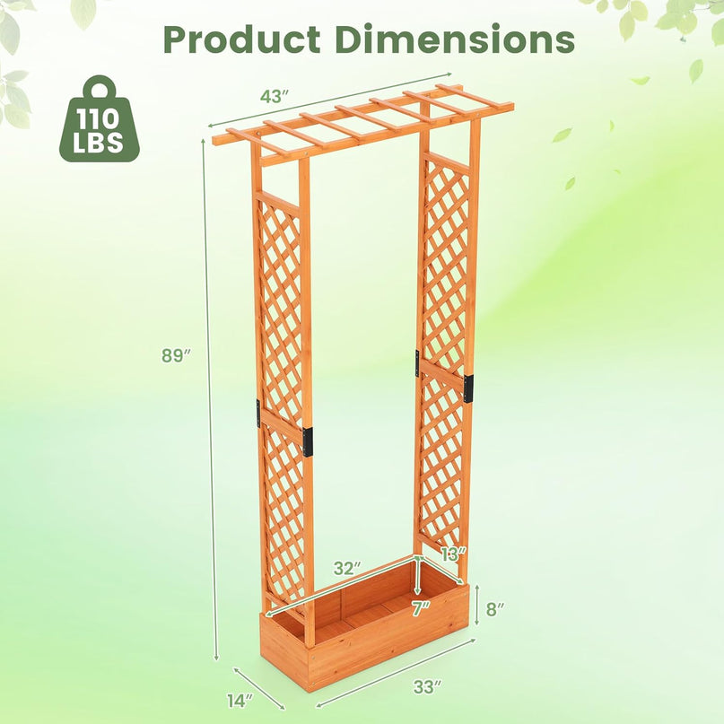 Giantex 89”Wooden Raised Garden Bed with Trellis & Hanging Roof