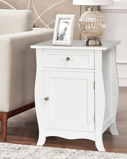 Giantex End Table Accent Storage Floor Cabinet, Wooden Nightstand with Drawer