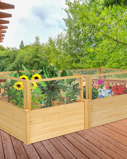 Wood Garden Bed with Critter Guard Fence (42" LX42 WX32.5 H)