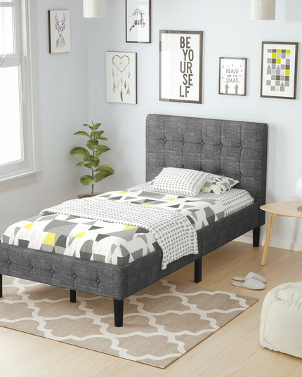 Platform Bed with Button Tufted Headboard | Upholstered Bed Frame