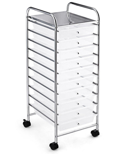 10 Drawer Rolling Storage Cart Scrapbook Paper Office School Organizer - Giantexus