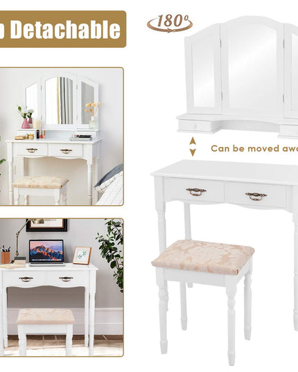 Giantex Modern Bedroom Bathroom Makeup Vanity Desk with Cushioned Stool for Girls Women