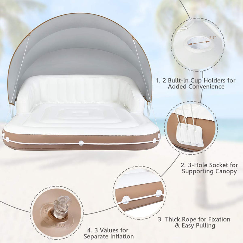 Giantex Canopy Island Inflatable Lounge, Floating Island Raft w/ High Backrest Armrest