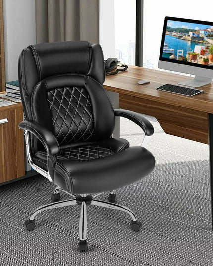 500LBS Leather Office Chair, Height Adjustable Big and Tall Executive Chair - Giantexus