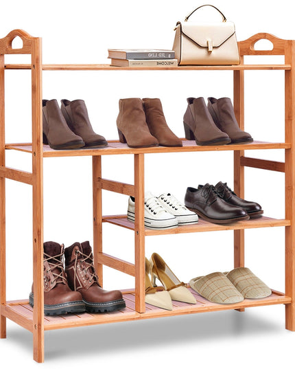 4-Tier Shoe Rack, Bamboo Shoe and Boot Rack 12-14 Pairs - Giantexus