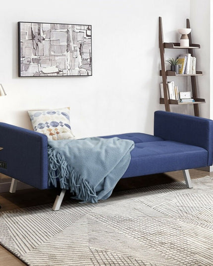 Convertible Futon Sofa, Modern 3 Seat Sofa Bed with USB and Power Strip