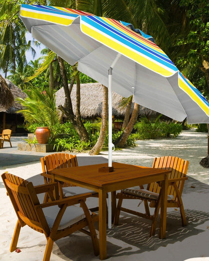 Giantex 7.2 Ft Beach Umbrella, Patio Sunshade Umbrella with Sand Anchor & Cupholder - Giantexus