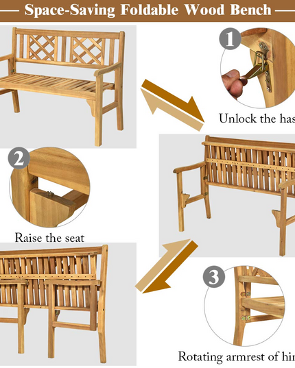 Giantex Patio Wooden Bench, 4 Ft Foldable Acacia Garden Bench (Teak)