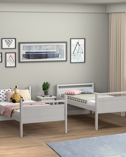 Giantex Twin Over Twin Bunk Bed, Solid Wood Twin Bunk Bed Convertible Into Two Individual Beds