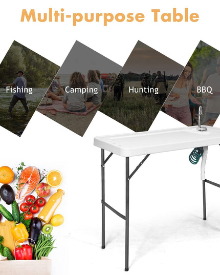 Folding Fish Cleaning Table, Camping Table with Sink and Faucet