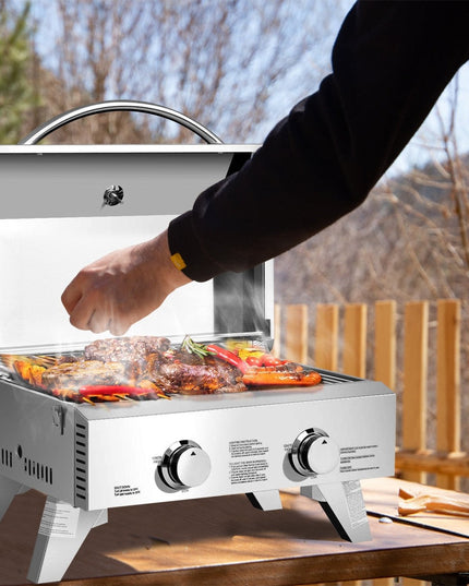 Propane TableTop Gas Grill Stainless Steel Two-Burner BBQ - Giantex