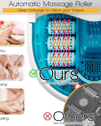 Giantex Foot Spa Bath Massager with Heat Bubbles, 6 Motorized Massage Rollers, Fast Heating, Red Light, Adjustable Temperature & Time (Blue/White) - Giantexus