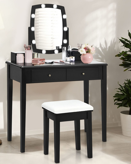 Giantex Modern Bedroom Makeup Desk Dressing Table with Cushioned Stool for Girls Women