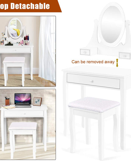 Giantex Vanity Set with Oval Mirror and Cushioned Stool