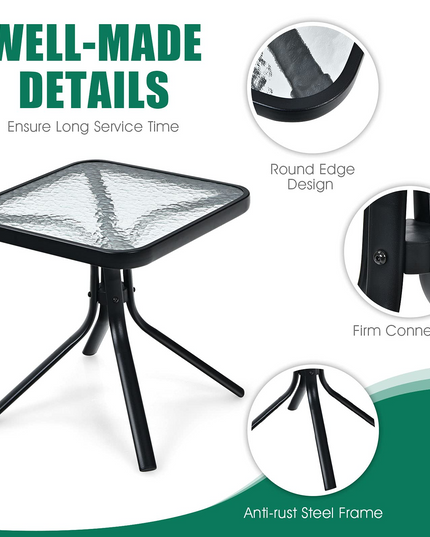 Giantex Patio Bistro Table, Outside Metal Square Bar Dining Table W/Tempered Glass Tabletop for Deck