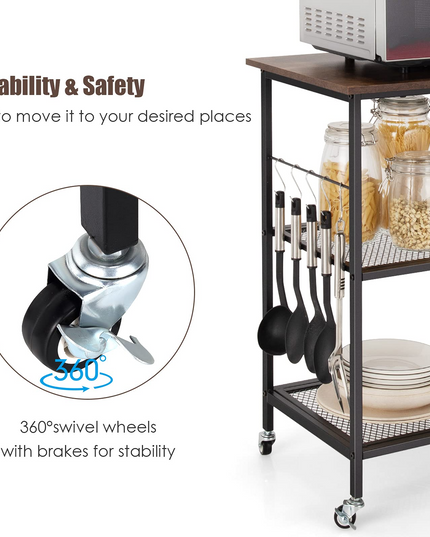 Giantex 3 Tier Kitchen Bake's Rack, Rolling Microwave Cart, Industrial Bar Service Cart
