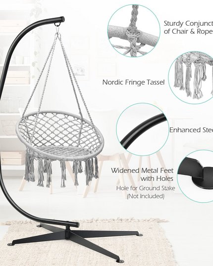 Giantex Hammock Chair with Stand, Solid Steel Heavy Duty C Stand with Macrame Hanging Chair