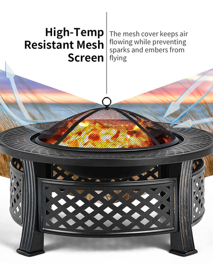 Giantex 32" Fire Pit, 3 in 1 Round Log Burner w/ High-Temp Resistance Finish
