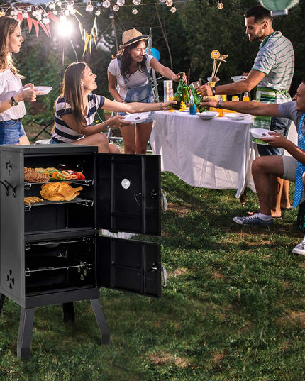 Giantex Outdoor Smoker with Double Doors, 2 Detachable Grill Netting Smoking Racks