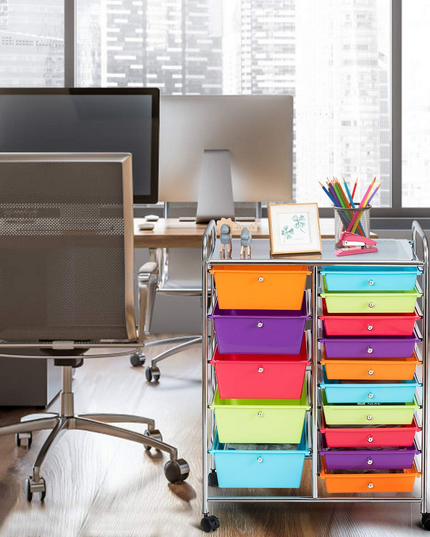 15-Drawer Organizer Cart Office School Rolling Storage Cart - Giantex