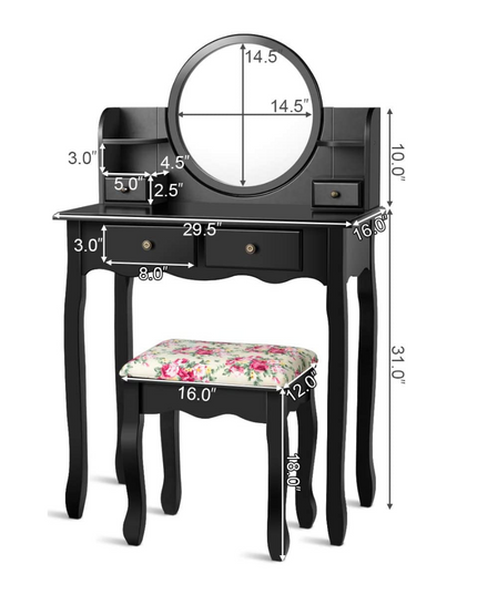 CHARMAID | Vanity Set with 4 Storage shelves and 4 Drawers, Makeup Table with 360?? Pivoted Round Mirror and Makeup Organizers - Giantexus