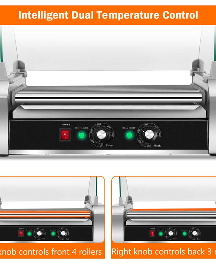 Giantex 7 Non-Stick Rollers 18 Hot Dog Sausage Grill Cooker Machine with Removable Stainless Steel Drip Tray and Glass Hood Cover