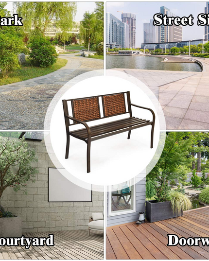 Giantex Patio Garden Bench Heavy-Duty Ergonomic Loveseat W/Powder Coated Steel Frame