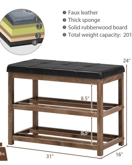 Giantex Shoe Bench, Wood Shoe Rack Bench with Cushion Seat