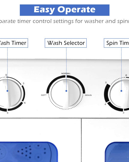 20 lbs Washer Spain Spinner Portable Washing Machine, Blue+ White