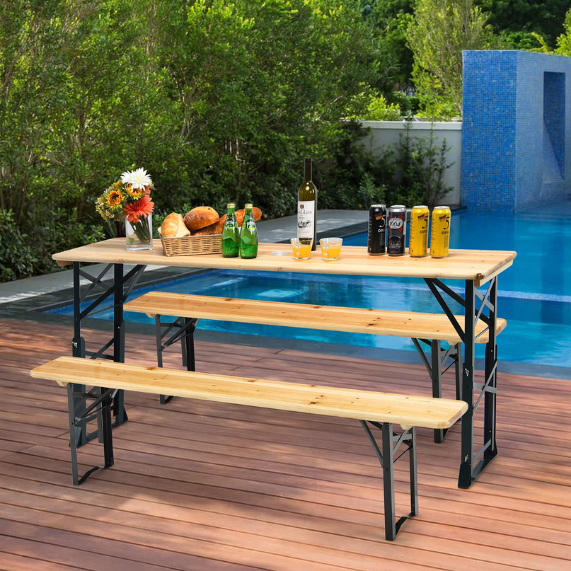 Giantex Folding Picnic Table, Wood Outdoor Table with Umbrella Hole