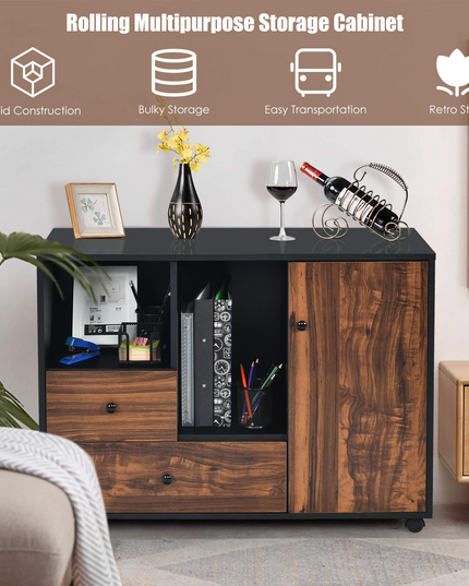 Giantex Mobile Filing Cabinet 2 Drawers, Large Storage Cabinet, Printer Stand on Wheels