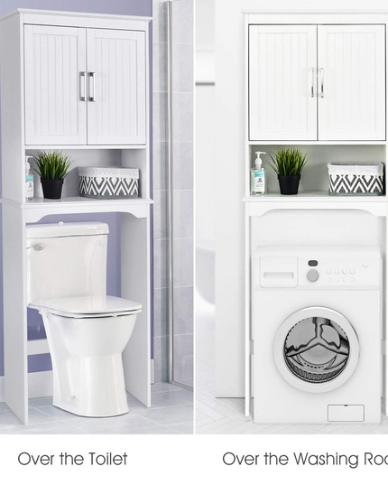 Étagère de salle de bain Gain de place au-dessus des toilettes Giantex, meuble de rangement WC autoportant avec étagère intérieure réglable