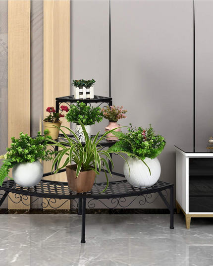 Giantex Étagère d'angle pour plantes, support métallique à 3 niveaux pour fleurs, étagère d'angle en forme d'échelle pour plantes en pot.
