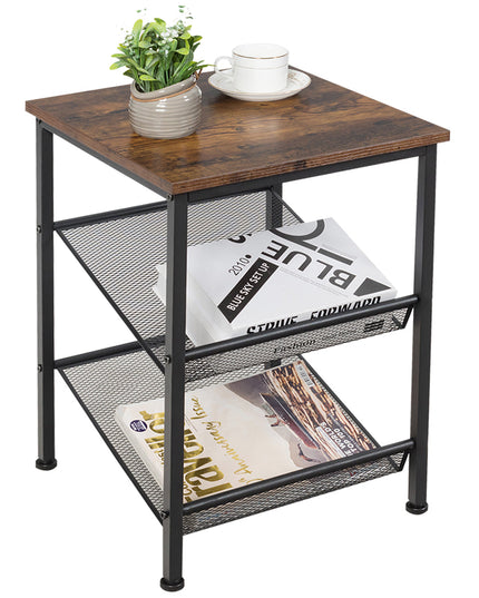 Giantex Stable Metal Frame Easy Assembly Accent Wood Look Printer Table Bedroom Nightstand(1,Black&Rustic Brown)