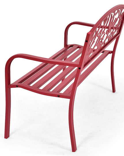 Giantex Patio Garden Bench Park Yard Outdoor Furniture Cast Iron Porch Chair (Red)