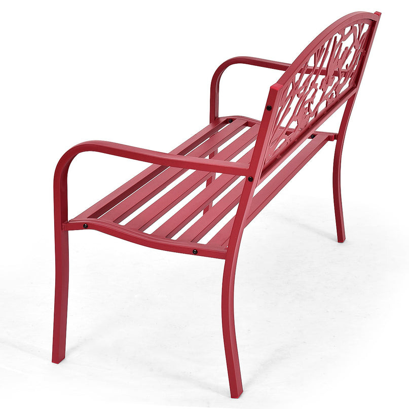 Giantex Patio Garden Bench Park Yard Outdoor Furniture Cast Iron Porch Chair (Red)